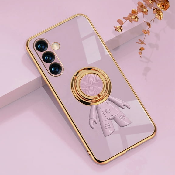 Feishell Slim Case for Samsung Galaxy A14 5G,Stylish Plating Cute Astronaut Portable Finger Ring Kickstand Shockproof Lightweight Flexible Silicone Magnetic Car Holder TPU Phone Case,Purple
