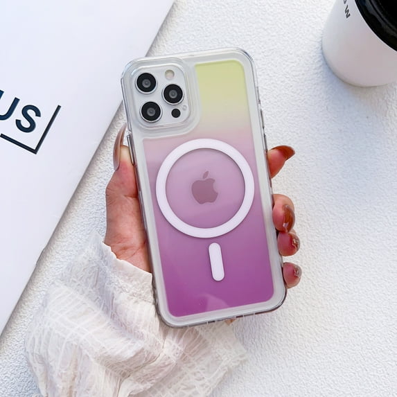 Feishell Slim Case for iPhone 12,Compatible with MagSafe Charger,Shockproof Lightweight Stylish Gradient Magnetic Anti-Scratch Thin Fit Protective Phone Cover,Purple + Yellow