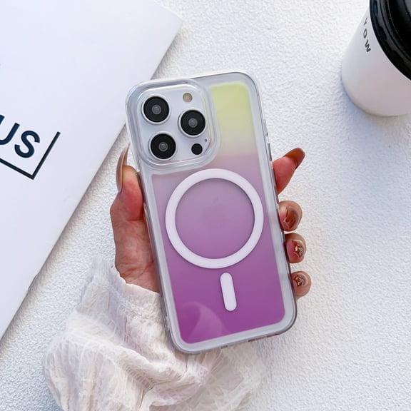 Feishell Slim Case for iPhone 14 Pro,Compatible with MagSafe Charger,Shockproof Lightweight Stylish Gradient Magnetic Anti-Scratch Thin Fit Protective Phone Cover,Purple + Yellow