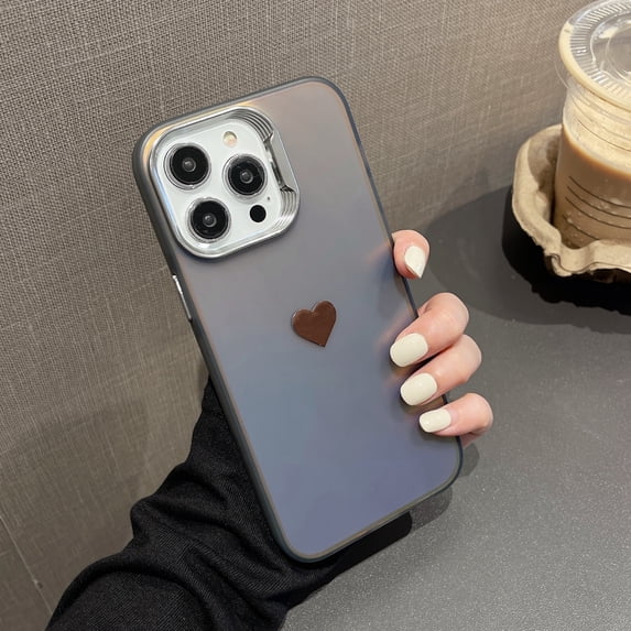 Feishell Slim Case for iPhone 15, Fashion Cute Love-Heart Shape Hybrid Case Shockproof PC+TPU Lens Protection Back Cover with Heart Pattern for iPhone 15 - Gray