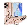thumbnail image 1 of Feishell Slim Case for iPhone 16 Pro,Stylish Plating Cute Astronaut Portable Finger Ring Kickstand Bumper Shockproof Lightweight Flexible Silicone Magnetic Car Holder TPU Phone Case,Lightpink, 1 of 4