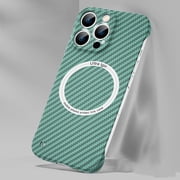 Feishell Slim PC Borderless Case for iPhone 14,[Compatible with Magsafe] Carbon Fiber Texture Ultra Thin Anti-Scratch Skin-friendly Frameless Shockproof Phone Case,Green