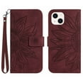 thumbnail image 1 of Feishell Slim Wallet Case for Apple iPhone 14 6.1 inch,for Men Women,Sunflower Embossed Pattern PU Leather Flip Cover Magnetic Closure Folio Card Slots Kickstand Phone Case with Hand Strap,Winered, 1 of 10
