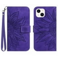 thumbnail image 1 of Feishell Slim Wallet Case for Apple iPhone 15 6.1 inch,for Men Women,Sunflower Embossed Pattern PU Leather Flip Cover Magnetic Closure Folio Card Slots Kickstand Phone Case with Hand Strap,Darkpurple, 1 of 10