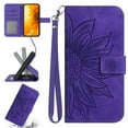 thumbnail image 1 of Feishell Slim Wallet Case for Google Pixel 8a,for Men Women,Sunflower Embossed Pattern PU Leather Flip Cover Magnetic Closure Folio Card Slots Kickstand Phone Case with Hand Strap,Darkpurple, 1 of 10