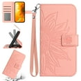 thumbnail image 1 of Feishell Slim Wallet Case for Google Pixel 9 / 9 Pro,for Men Women,Sunflower Embossed Pattern PU Leather Flip Cover Magnetic Closure Card Slots Stand Phone Case with Hand Strap,Pink, 1 of 10