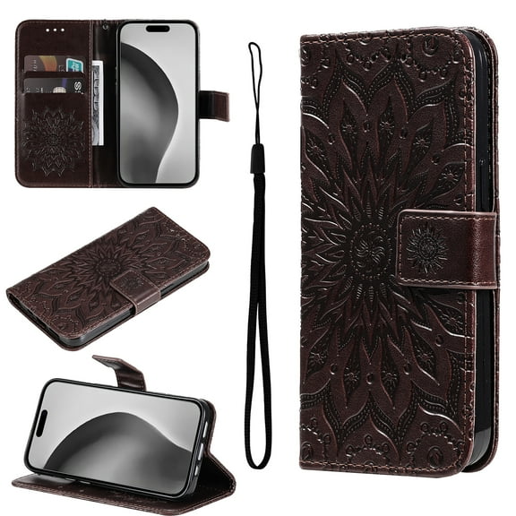 Feishell Slim Wallet Case for Samsung Galaxy A13 5G,Shockproof Stylish Embossed Pattern PU Leather Magnetic Clasp Folio Flip Kickstand Card Slots with Wrist Strap for Women Men Phone Cover,Brown