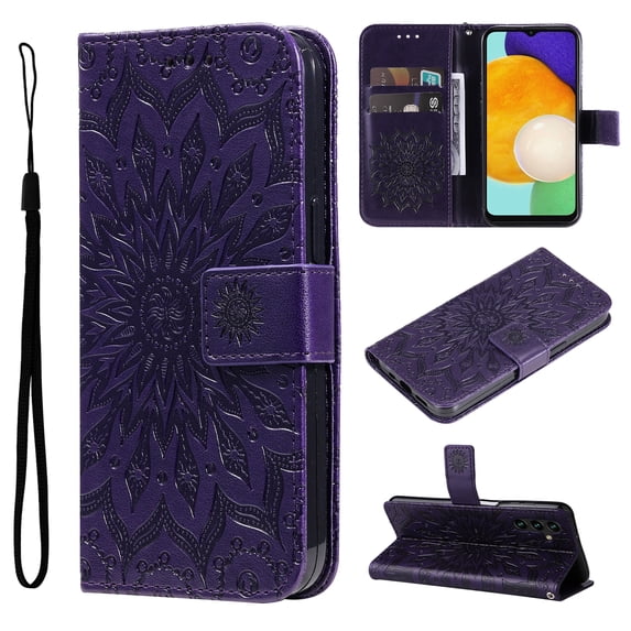 Feishell Slim Wallet Case for Samsung Galaxy A14 5G 6.6 inch,Shockproof Stylish Embossed Pattern PU Leather Magnetic Clasp Folio Flip Kickstand Card Slots Purse for Women Men Phone Cover,Purple