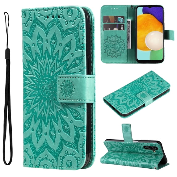 Feishell Slim Wallet Case for Samsung Galaxy A14 5G 6.6 inch,Shockproof Stylish Embossed Pattern PU Leather Magnetic Clasp Folio Flip Kickstand Card Slots Purse for Women Men Phone Cover,Green