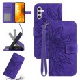 thumbnail image 1 of Feishell Slim Wallet Case for Samsung Galaxy A15,for Men Women,Sunflower Embossed Pattern PU Leather Flip Cover Magnetic Closure Folio Card Slots Kickstand Phone Case with Hand Strap,Darkpurple, 1 of 12