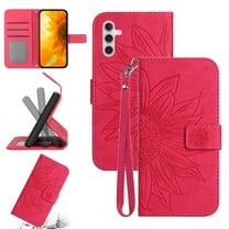 Feishell Slim Wallet Case for Samsung Galaxy A16 5G,for Men Women,Sunflower Embossed Pattern PU Leather Flip Cover Magnetic Closure Card Slots Stand Phone Case with Hand Strap,Rose