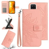 Feishell Slim Wallet Case for Samsung Galaxy A42 5G,for Men Women,Sunflower Embossed Pattern PU Leather Flip Cover Magnetic Closure Folio Card Slots Kickstand Phone Case with Hand Strap,Pink
