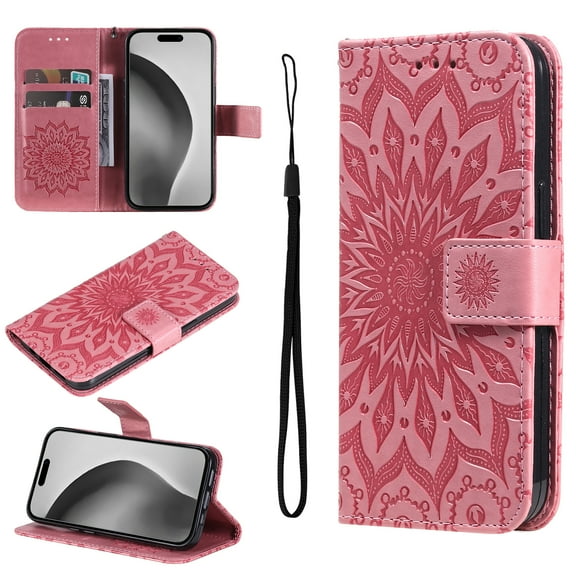 Feishell Slim Wallet Case for Samsung Galaxy A51 5G,Shockproof Stylish Embossed Pattern PU Leather Magnetic Clasp Folio Flip Kickstand Card Slots with Wrist Strap for Women Men Phone Cover,Pink