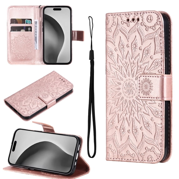 Feishell Slim Wallet Case for Samsung Galaxy A71 5G,Shockproof Stylish Embossed Pattern PU Leather Magnetic Clasp Folio Flip Kickstand Card Slots with Wrist Strap for Women Men Phone Cover,Rosegold