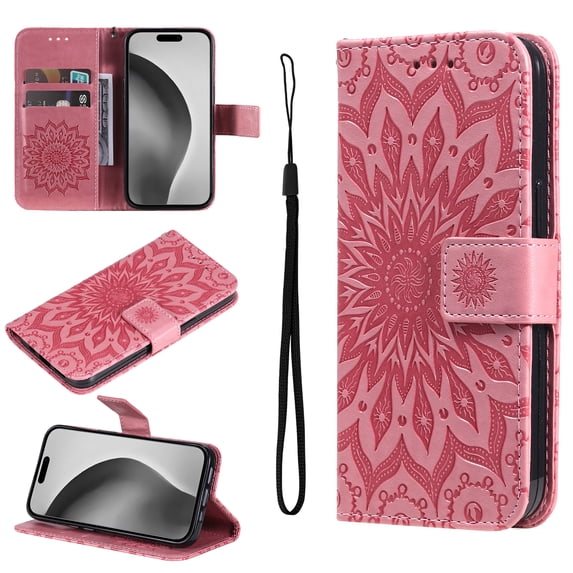 Feishell Slim Wallet Case for Samsung Galaxy S10 Plus,Shockproof Stylish Embossed Pattern PU Leather Magnetic Clasp Folio Flip Kickstand Card Slots with Wrist Strap for Women Men Phone Cover,Pink