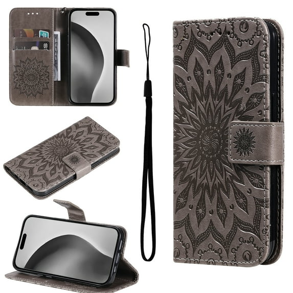 Feishell Slim Wallet Case for Samsung Galaxy S21,Shockproof Stylish Embossed Pattern PU Leather Magnetic Clasp Folio Flip Kickstand Card Slots with Wrist Strap for Women Men Phone Cover,Gray