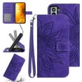 thumbnail image 1 of Feishell Slim Wallet Case for Samsung Galaxy S22 5G,for Men Women,Sunflower Embossed Pattern PU Leather Flip Cover Magnetic Closure Folio Card Slots Kickstand Phone Case with Hand Strap,Darkpurple, 1 of 11