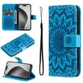 thumbnail image 1 of Feishell Slim Wallet Case for Samsung Galaxy S22,Shockproof Stylish Embossed Pattern PU Leather Magnetic Clasp Folio Flip Kickstand Card Slots with Wrist Strap for Women Men Phone Cover,Blue, 1 of 8