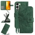 thumbnail image 1 of Feishell Slim Wallet Case for Samsung Galaxy S23,for Men Women,Sunflower Embossed Pattern PU Leather Flip Cover Magnetic Closure Folio Card Slots Kickstand Phone Case with Hand Strap,Green, 1 of 11