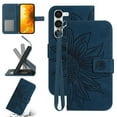 thumbnail image 1 of Feishell Slim Wallet Case for Samsung Galaxy S23,for Men Women,Sunflower Embossed Pattern PU Leather Flip Cover Magnetic Closure Folio Card Slots Kickstand Phone Case with Hand Strap,Inkblue, 1 of 11