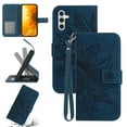 thumbnail image 1 of Feishell Slim Wallet Case for Samsung Galaxy S25,for Men Women,Sunflower Embossed Pattern PU Leather Flip Cover Magnetic Closure Card Slots Stand Phone Case with Hand Strap,Inkblue, 1 of 12