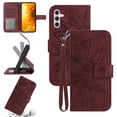thumbnail image 1 of Feishell Slim Wallet Case for Samsung Galaxy S25,for Men Women,Sunflower Embossed Pattern PU Leather Flip Cover Magnetic Closure Card Slots Stand Phone Case with Hand Strap,Winered, 1 of 12