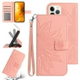 thumbnail image 1 of Feishell Slim Wallet Case for iPhone 12/12 Pro 6.1 ",for Men Women,Sunflower Embossed Pattern PU Leather Flip Cover Magnetic Closure Folio Card Slots Kickstand Phone Case with Hand Strap,Pink, 1 of 10