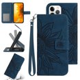 thumbnail image 1 of Feishell Slim Wallet Case for iPhone 12/12 Pro 6.1 ",for Men Women,Sunflower Embossed Pattern PU Leather Flip Cover Magnetic Closure Folio Card Slots Kickstand Phone Case with Hand Strap,Inkblue, 1 of 10