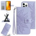 thumbnail image 1 of Feishell Slim Wallet Case for iPhone 12/12 Pro 6.1 ",for Men Women,Sunflower Embossed Pattern PU Leather Flip Cover Magnetic Closure Folio Card Slots Kickstand Phone Case with Hand Strap,Lightpurple, 1 of 10