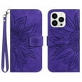 thumbnail image 1 of Feishell Slim Wallet Case for iPhone 15 Pro Max,for Men Women,Sunflower Embossed Pattern PU Leather Flip Cover Magnetic Closure Folio Card Slots Kickstand Phone Case with Hand Strap,Darkpurple, 1 of 10