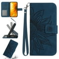 thumbnail image 1 of Feishell Slim Wallet Case for iPhone 16 Pro,for Men Women,Sunflower Embossed Pattern PU Leather Flip Cover Magnetic Closure Card Slots Stand Phone Case with Hand Strap,Inkblue, 1 of 10