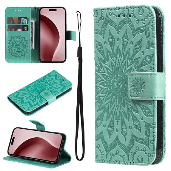 Feishell Slim Wallet Case for iPhone 6s Plus/6 Plus,Shockproof Stylish Embossed Pattern PU Leather Magnetic Clasp Folio Flip Kickstand Card Slots with Wrist Strap for Women Men Phone Cover,Green