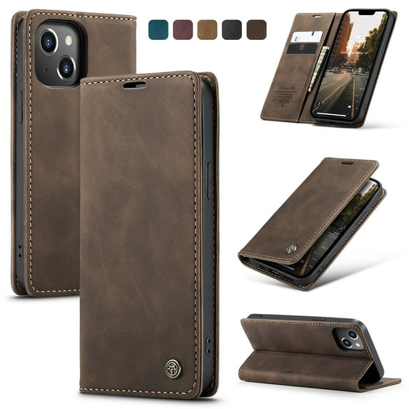 Feishell Slim Wallet Phone Case for Apple iPhone 14 6.1 inch,Premium PU Leather Magnetic Closure Folio ID Credit Card Slots Shockproof Protective Flip Kickstand Phone Cover,Coffee