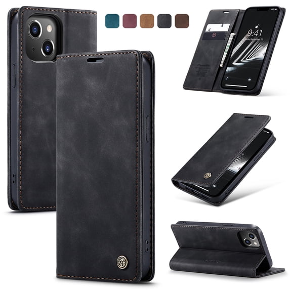 Feishell Slim Wallet Phone Case for Apple iPhone 14 6.1 inch,Premium PU Leather Magnetic Closure Folio ID Credit Card Slots Shockproof Protective Flip Kickstand Phone Cover,Black