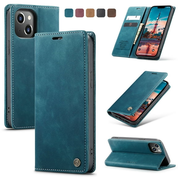 Feishell Slim Wallet Phone Case for Apple iPhone 14 6.1 inch,Premium PU Leather Magnetic Closure Folio ID Credit Card Slots Shockproof Protective Flip Kickstand Phone Cover,Blue