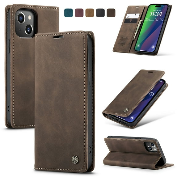 Feishell Slim Wallet Phone Case for Apple iPhone 15 6.1 inch,Premium PU Leather Magnetic Closure Folio ID Credit Card Slots Shockproof Protective Flip Kickstand Phone Cover,Coffee