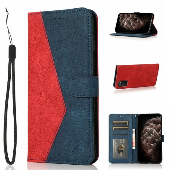 Feishell Slim Wallet Phone Case for Samsung Galaxy A03s (6.5 inch),Splicing PU Leather Shockproof Protection Magnetic Clasp Folio Credit Card Slots Flip Kickstand Phone Case,Blue