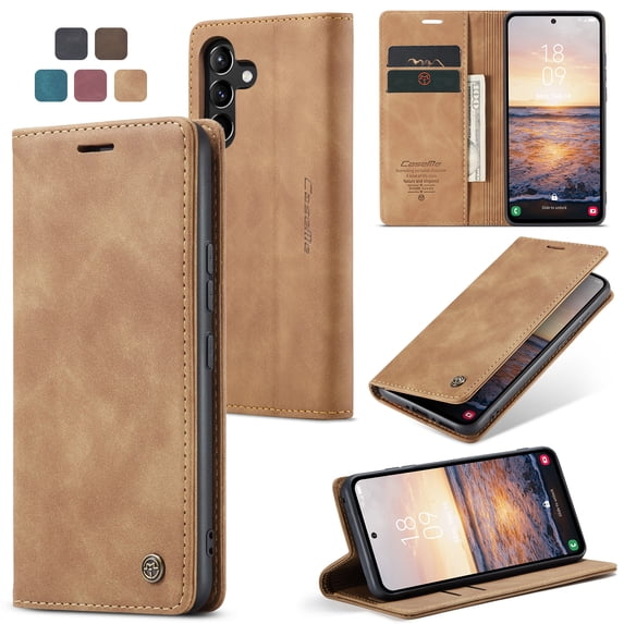 Feishell Slim Wallet Phone Case for Samsung Galaxy A56 5G,Premium PU Leather Magnetic Closure Folio ID Credit Card Slots Shockproof Protective Flip Kickstand Phone Cover,Brown