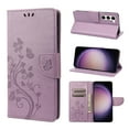 thumbnail image 1 of Feishell Slim Wallet Phone Case for Samsung Galaxy S23 Plus,Butterfly & Floral Embossed PU Leather Anti-Scratch Shockproof Magnetic Clasp Flip Kickstand Credit Card Slots Phone Cover,Lightpurple, 1 of 6