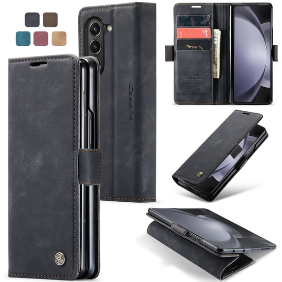 Feishell Slim Wallet Phone Case for Samsung Galaxy Z Fold 6 7.6 inch,Premium PU Leather Magnetic Closure Folio ID Credit Card Slots Shockproof Protective Flip Kickstand Phone Cover,Black