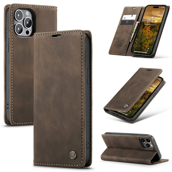 Feishell Slim Wallet Phone Case for iPhone 12 Pro Max 6.7 inch,Premium PU Leather Magnetic Closure Folio ID Credit Card Slots Shockproof Protective Flip Kickstand Phone Cover,Coffee