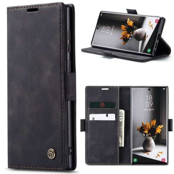 Feishell Slim Wallet Phone Case for iPhone 17 Pro,Premium PU Leather Magnetic Closure Folio [RFID Blocking] ID Credit Card Slots Shockproof Protective Flip Kickstand Phone Cover,Black