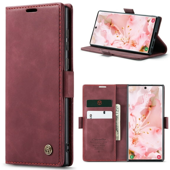 Feishell Slim Wallet Phone Case for iPhone 17 Pro,Premium PU Leather Magnetic Closure Folio [RFID Blocking] ID Credit Card Slots Shockproof Protective Flip Kickstand Phone Cover,Winered
