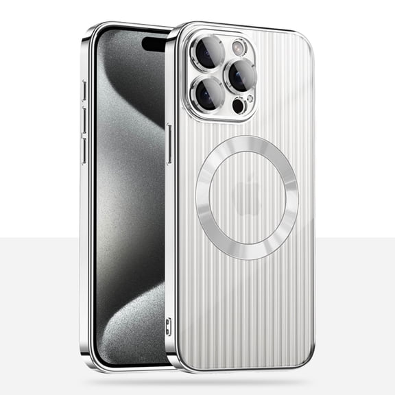 Feishell Soft TPU Back Case for iPhone 11, Compatible Magsafe Charging, Corrugated Grain Design Luxury Plating Slim Phone Case with All-inclusive Camera Lens Protector, Silver