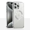 thumbnail image 1 of Feishell Soft TPU Back Case for iPhone 12 Pro, Compatible Magsafe Charging, Corrugated Grain Design Luxury Plating Slim Phone Case with All-inclusive Camera Lens Protector, Silver, 1 of 8