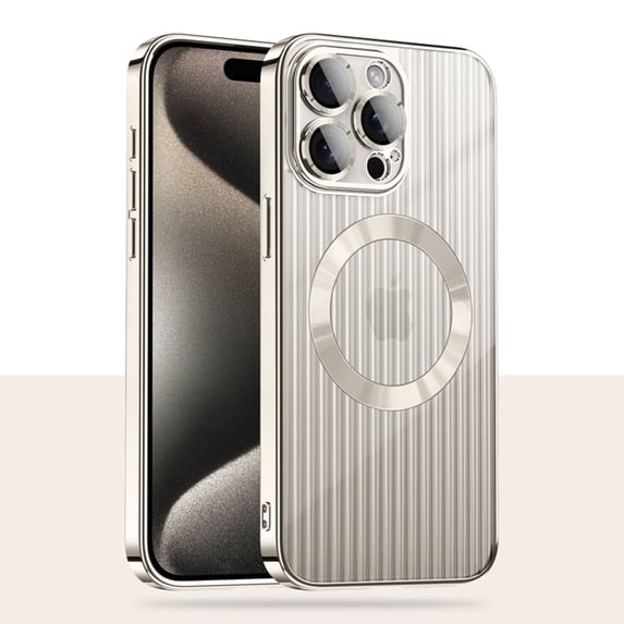 Feishell Soft TPU Back Case for iPhone 12 Pro, Compatible Magsafe Charging, Corrugated Grain Design Luxury Plating Slim Phone Case with All-inclusive Camera Lens Protector, Gold
