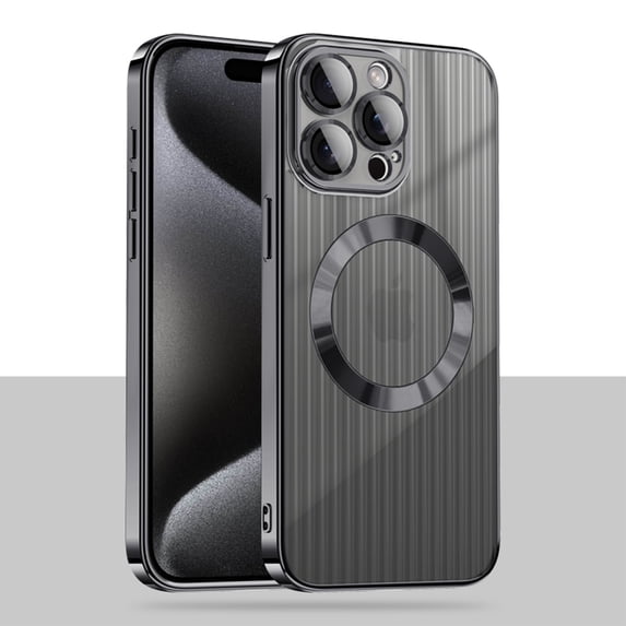 Feishell Soft TPU Back Case for iPhone 12 Pro, Compatible Magsafe Charging, Corrugated Grain Design Luxury Plating Slim Phone Case with All-inclusive Camera Lens Protector, Black
