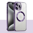 thumbnail image 1 of Feishell Soft TPU Back Case for iPhone 14 Pro, Compatible Magsafe Charging, Corrugated Grain Design Luxury Plating Slim Phone Case with All-inclusive Camera Lens Protector, Purple, 1 of 8