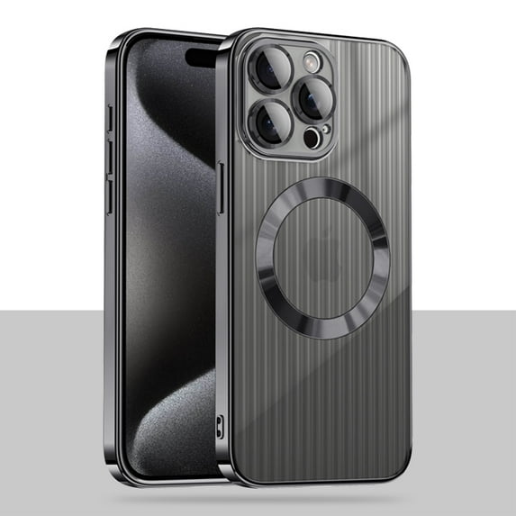 Feishell Soft TPU Back Case for iPhone 14 Pro, Compatible Magsafe Charging, Corrugated Grain Design Luxury Plating Slim Phone Case with All-inclusive Camera Lens Protector, Black