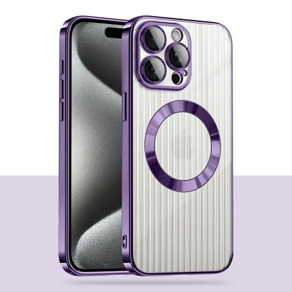 Feishell Soft TPU Back Case for iPhone 14 Pro Max, Compatible Magsafe Charging, Corrugated Grain Design Luxury Plating Slim Phone Case with All-inclusive Camera Lens Protector, Purple